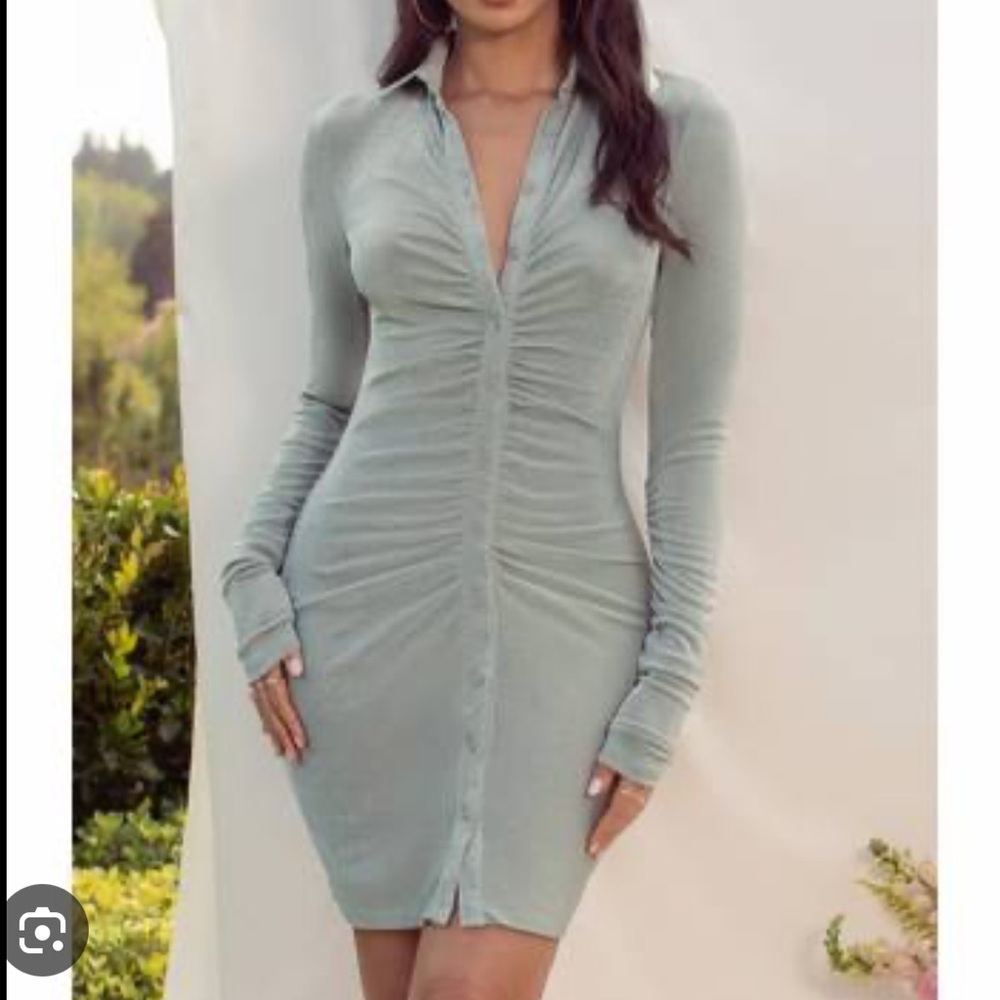 CLUB L LONDON TEAL RUCHED DRESS